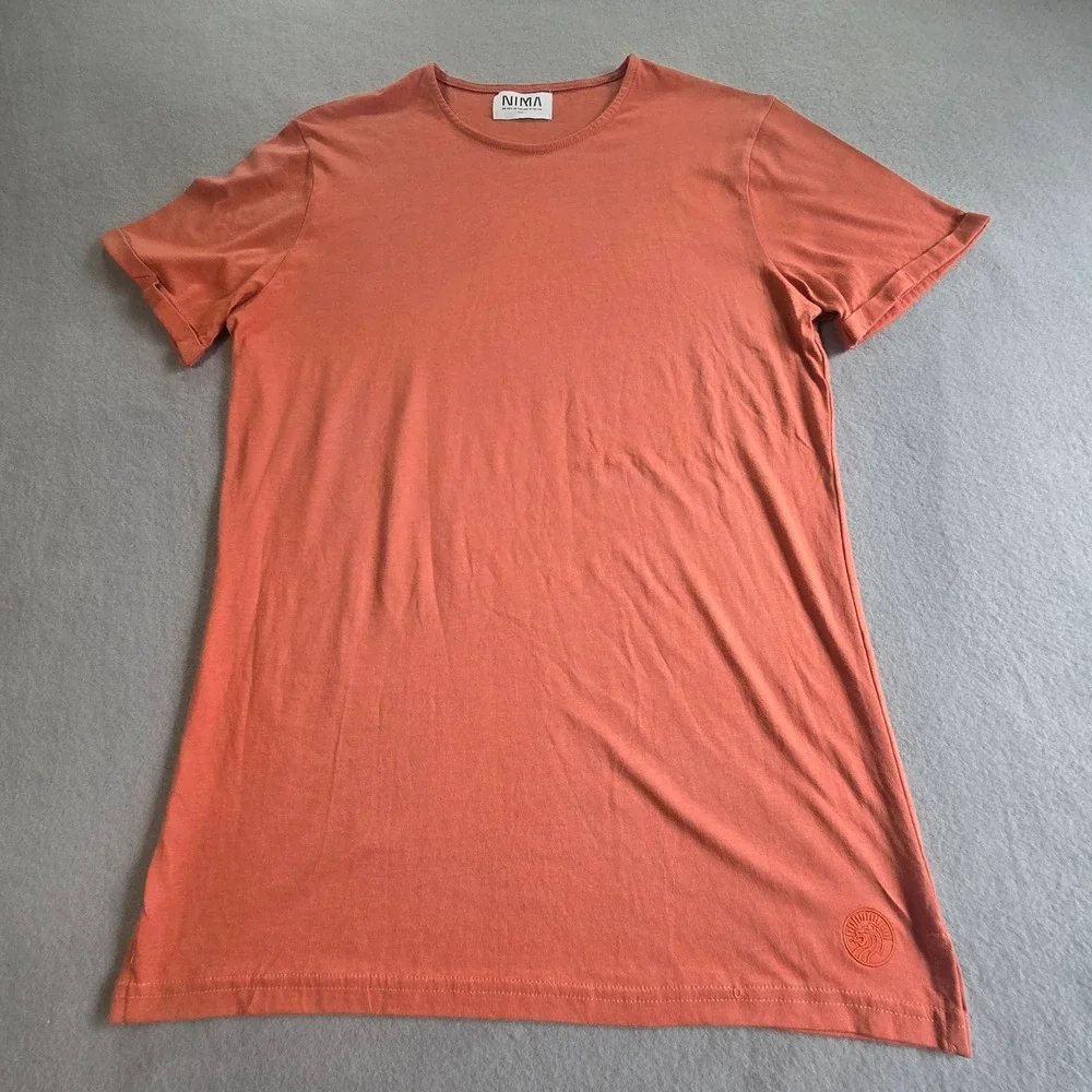 NIMA T-Shirt Men Size 1 Orange Terracotta Longline Embroidered Logo Short Sleeve